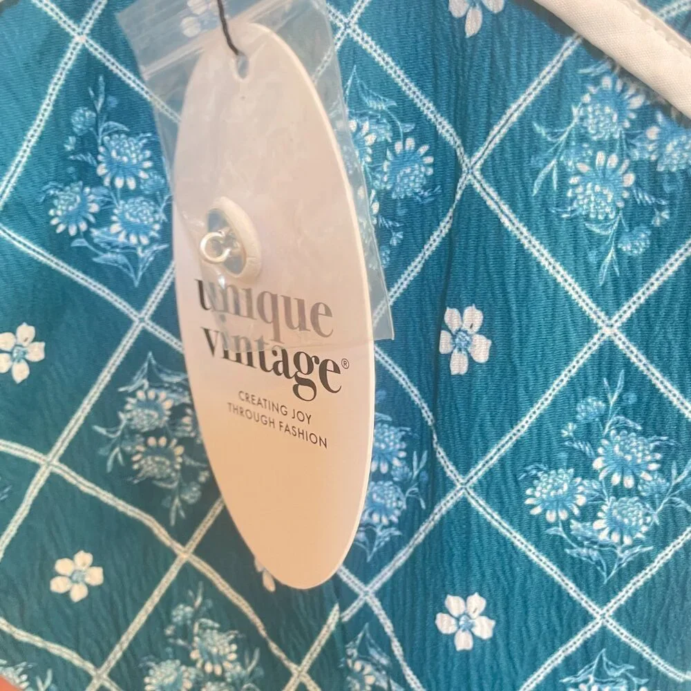 Unique Vintage 1940s Sweetheart Button Front Swing Dress Teal Sz 1x #10 - Picture 6 of 7